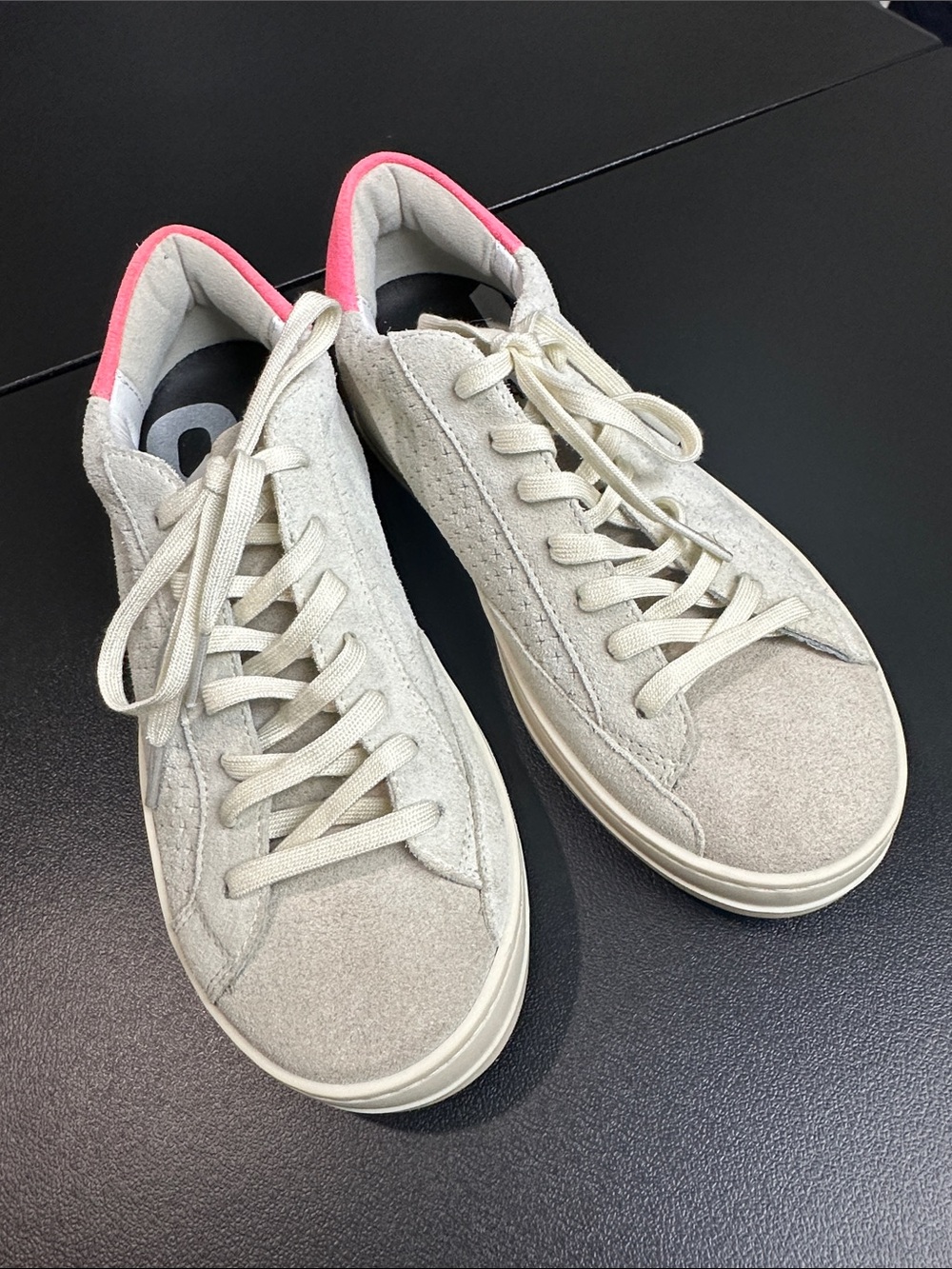 P448 Women's Cream Suede Low-Top Sneakers with Pink Heel Accent 36